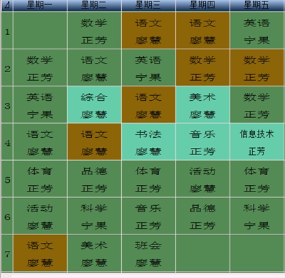 排课案例:班级课程表 排课案例:班级课程表