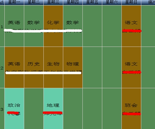 排课软件:调整后的课表